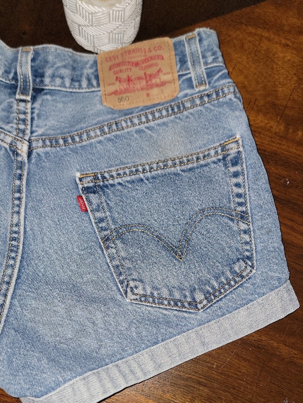 Vintage 550 Custom Levi's Etsy Medium Blue Denim Cuffed Jean Shorts Sz 33 - Picture 4 of 6